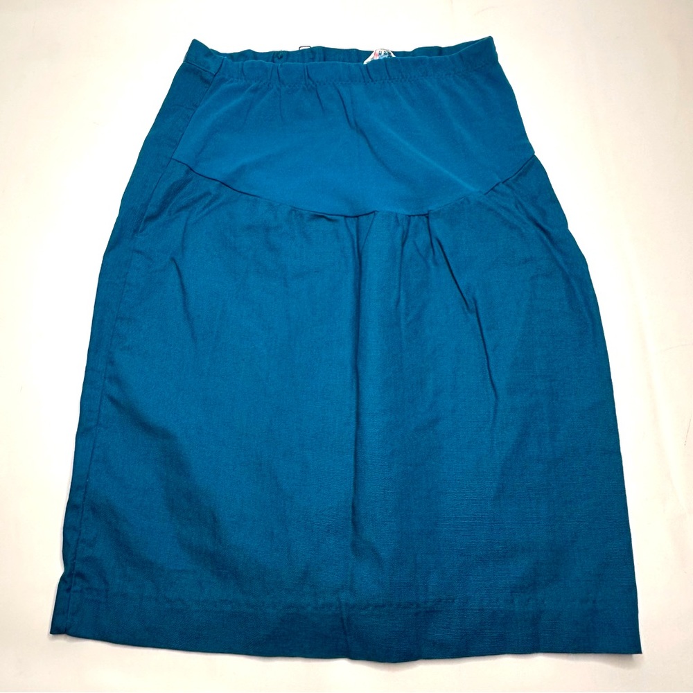 Jeri Bee VTG 60s Womens Maternity Skirt Blue Mid Length Soft Stretch Belly Sz 26